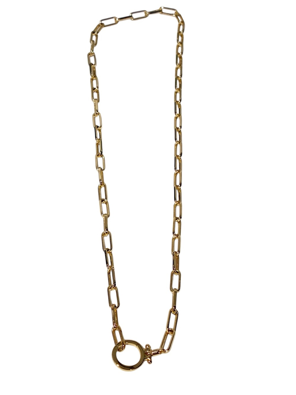 Gold Tone Paperclip Link Charm Holder Necklace Jewelry
